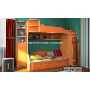 Кровать двухъярусная Фанки Кидз 12 (без стеллажа), ольха-оранжевый