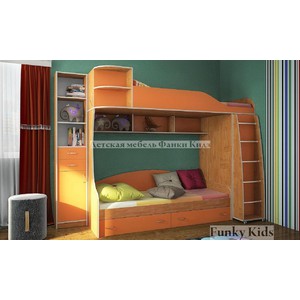Кровать двухъярусная Фанки Кидз 12 и стеллаж, ольха-оранжевый