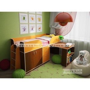 Кровать детская с выдвижным столом Фанки Кидз 10, орех-оранжевый