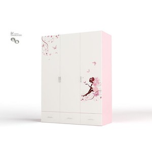 Шкаф 3-х дверный Фея со стразами Swarovski, розовый