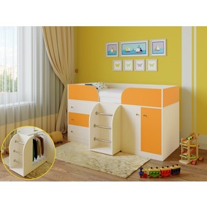 Кровать для мальчика Астра-5 дуб молочный оранжевый