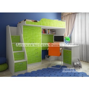 Кровать чердак детская Фанки Кидз 4, зеленый-сосна-лоредо