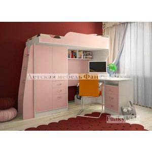 Кровать чердак детская Фанки Кидз 4, розовый-сосна-лоредо