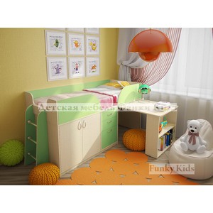 Кровать детская с выдвижным столом Фанки Кидз 10, дуб-зеленый