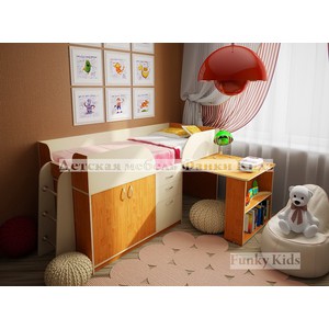 Кровать детская с выдвижным столом Фанки Кидз 10, бук-молочный