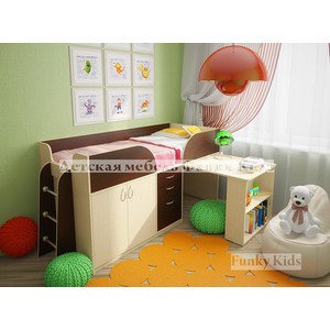 Кровать детская с выдвижным столом Фанки Кидз 10, венге-дуб