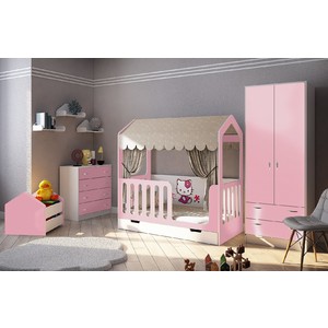 Детская кровать Домик Сказка розовая с фотопечатью