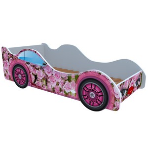 Кровать-Машина Ралли, розовый-рисунок
